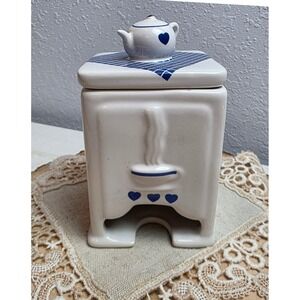 Vintage JSNY Ceramic Tea Bag Dispenser Canister Cottagecore Blue White